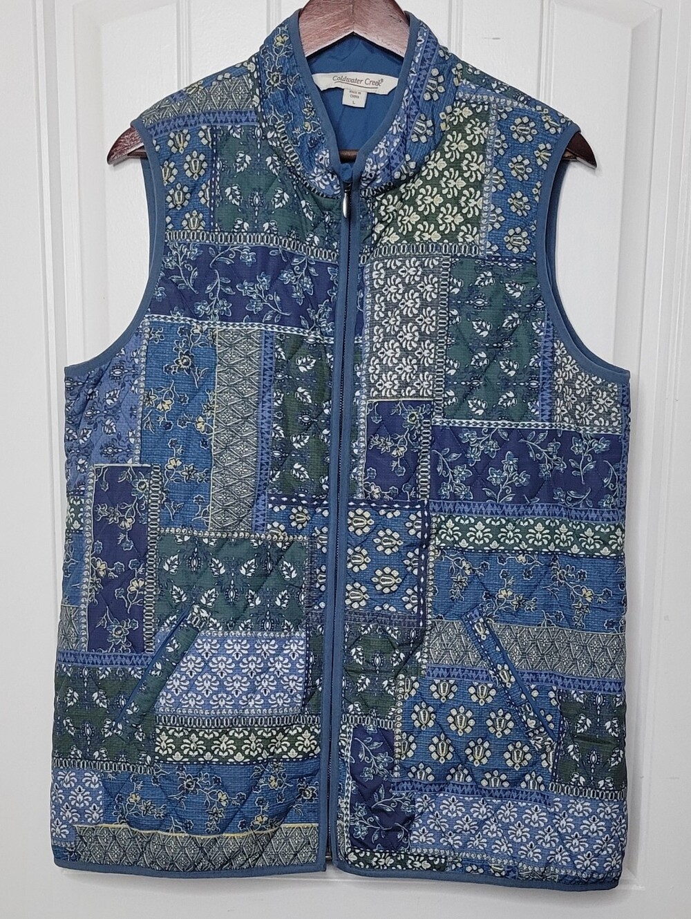 Coldwater Creek Blue and Green Quilted Patchwork Vest
